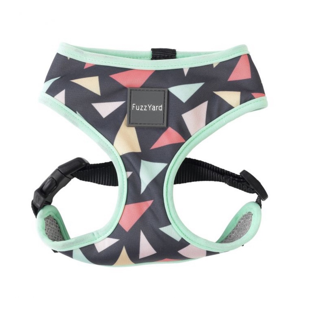 🆕FuzzYard Rad Dog Harness | Large|Charcoal with Pink, Orange and Teal Triangles